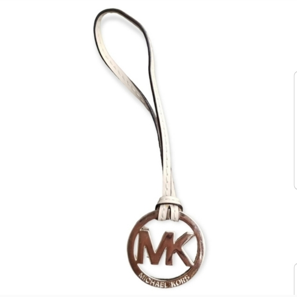 MICHAEL KORS LOGO GOLD MEDALLION & TAN LEATHER STRAP KEYCHAIN - Picture 1 of 4